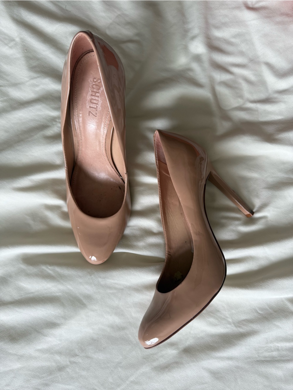 SCHUTZ | Patent Leather Blush Nude Stiletto Pumps | 41 EU